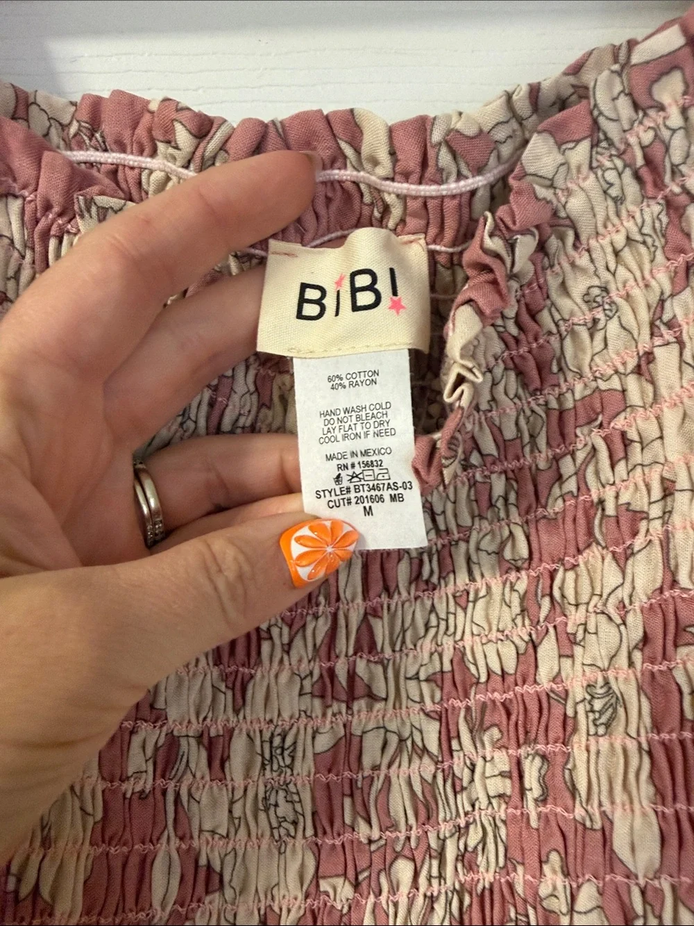 BiBi Dusty Rose Floral Smocked Peplum Blouse - Picture 2 of 3